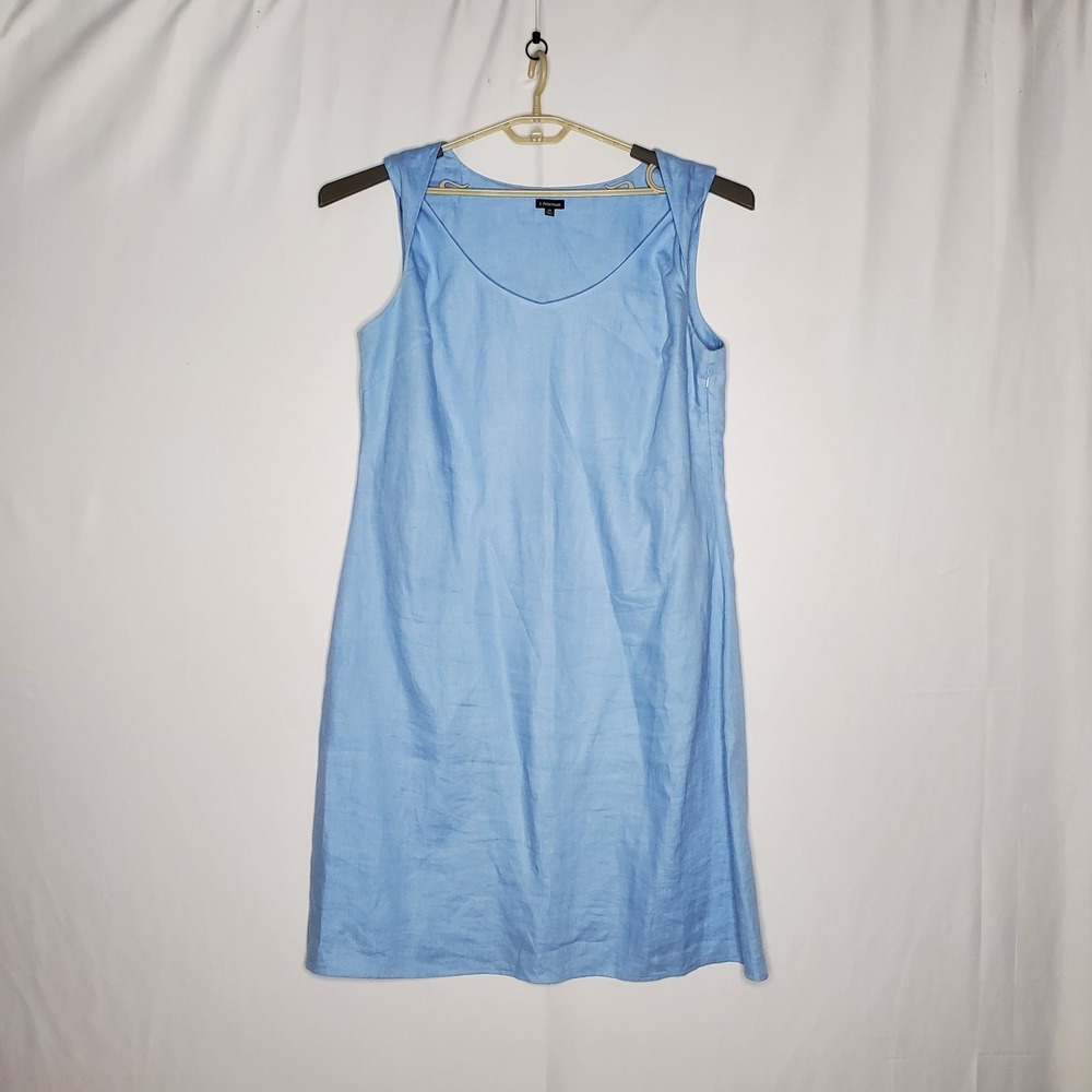J Peterman Linen Dress 20 Pastel Blue Twisted Strap Midi Sleeveless Quiet Luxury